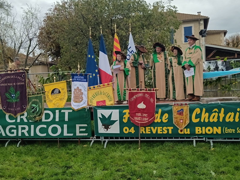 Chevaliers de l'Olivier de Nyons au Revest du Bion en 2024 pour la fête de la châtaigne